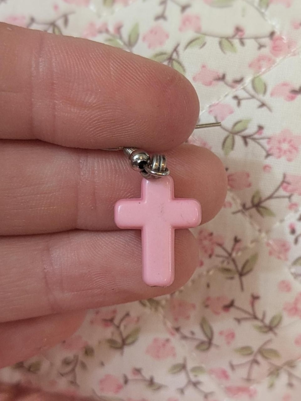 handmade pink cross earrings